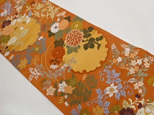 JAPANESE FUKURO OBI / KARA-ORI / WOVEN FLORAL PLANTS